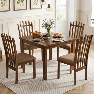 Rubber Wood Slat Back Kitchen Dining Chairs Set of 4-Brown