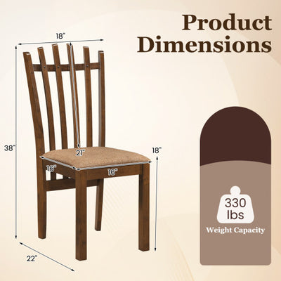 Rubber Wood Slat Back Kitchen Dining Chairs Set of 4-Brown
