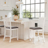 Rubber Wooden Bar Stools Set of 2 with Ergonomic Back and Comfortable Linen Cushion-White