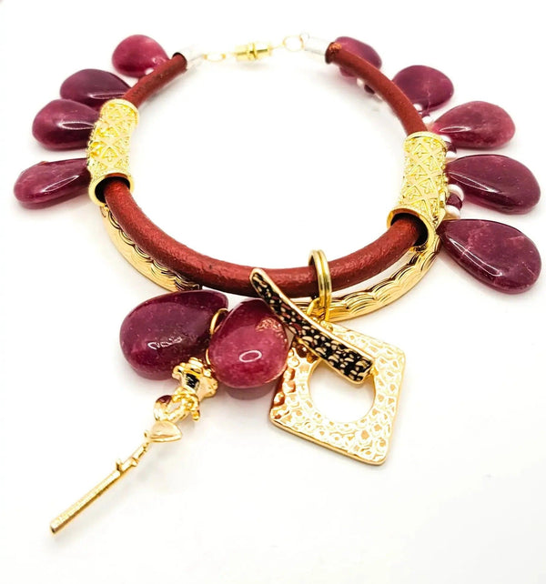 leather gemstone bracelet with Natural Ruby stones - Gifts for You 'n Me