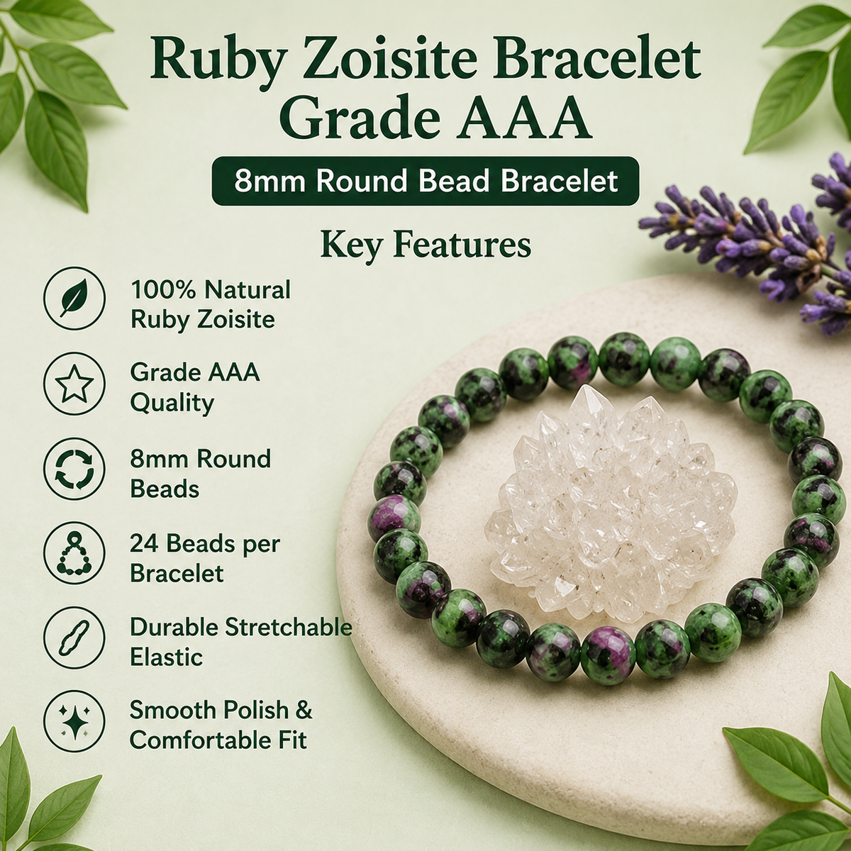 Ruby Zoisite Bracelet (Masculine & Feminine Energies and Harmony ).