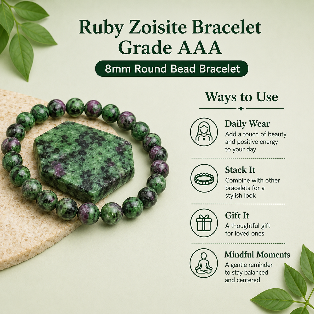 Ruby Zoisite Bracelet (Masculine & Feminine Energies and Harmony ).