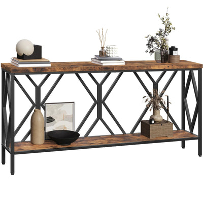 Rustic Brown And Black 70.9'' Extra Long Console Table, Industrial Sofa Table Behind Couch, 2 Tier Narrow Entryway Table with Storage Shelf, for Living Room