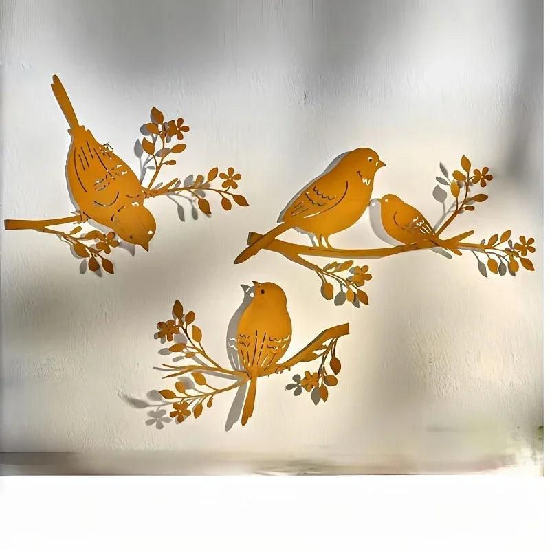 Rustic Metal Bird Wall Decor, 3D Silhouette, 3pcs Set