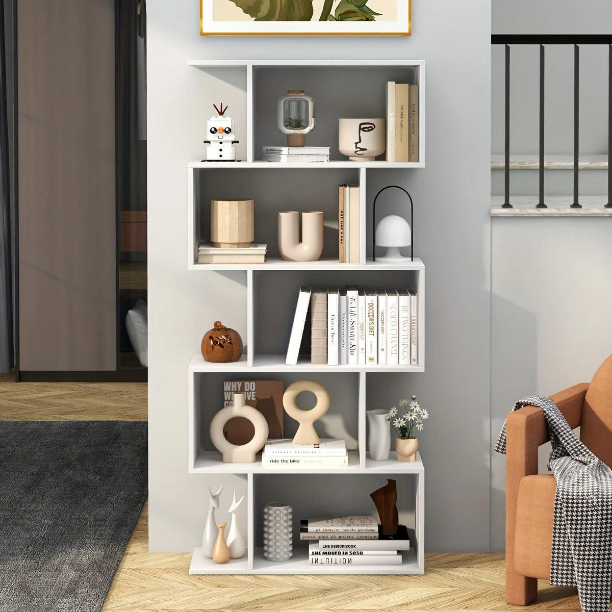 Rustic Wood 5-Tier Geometric Bookcase, 62.5