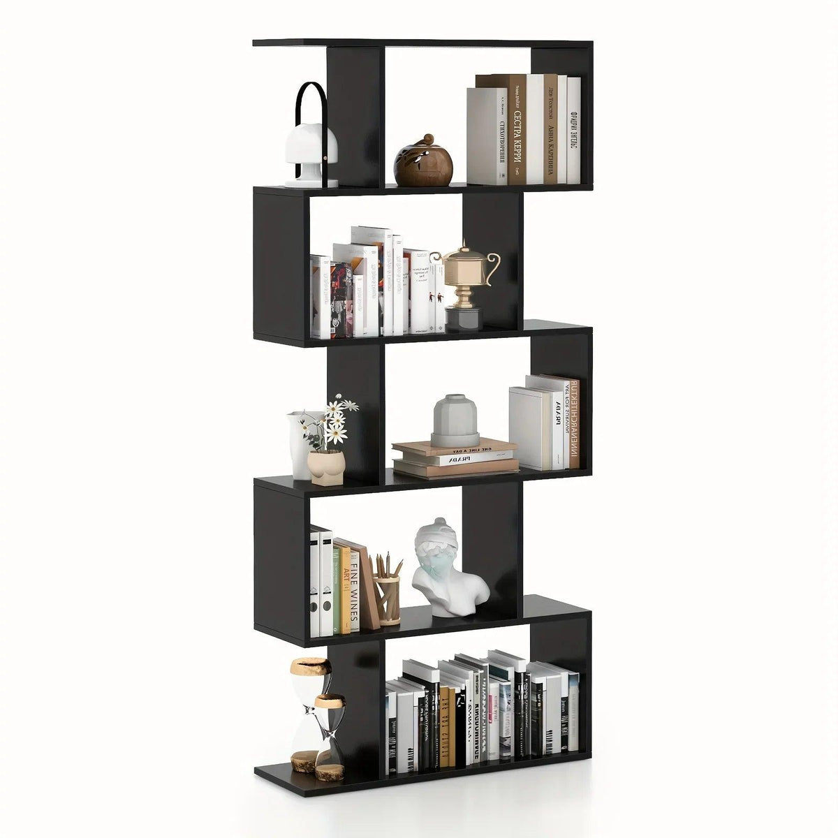 Rustic Wood 5-Tier Geometric Bookcase, 62.5
