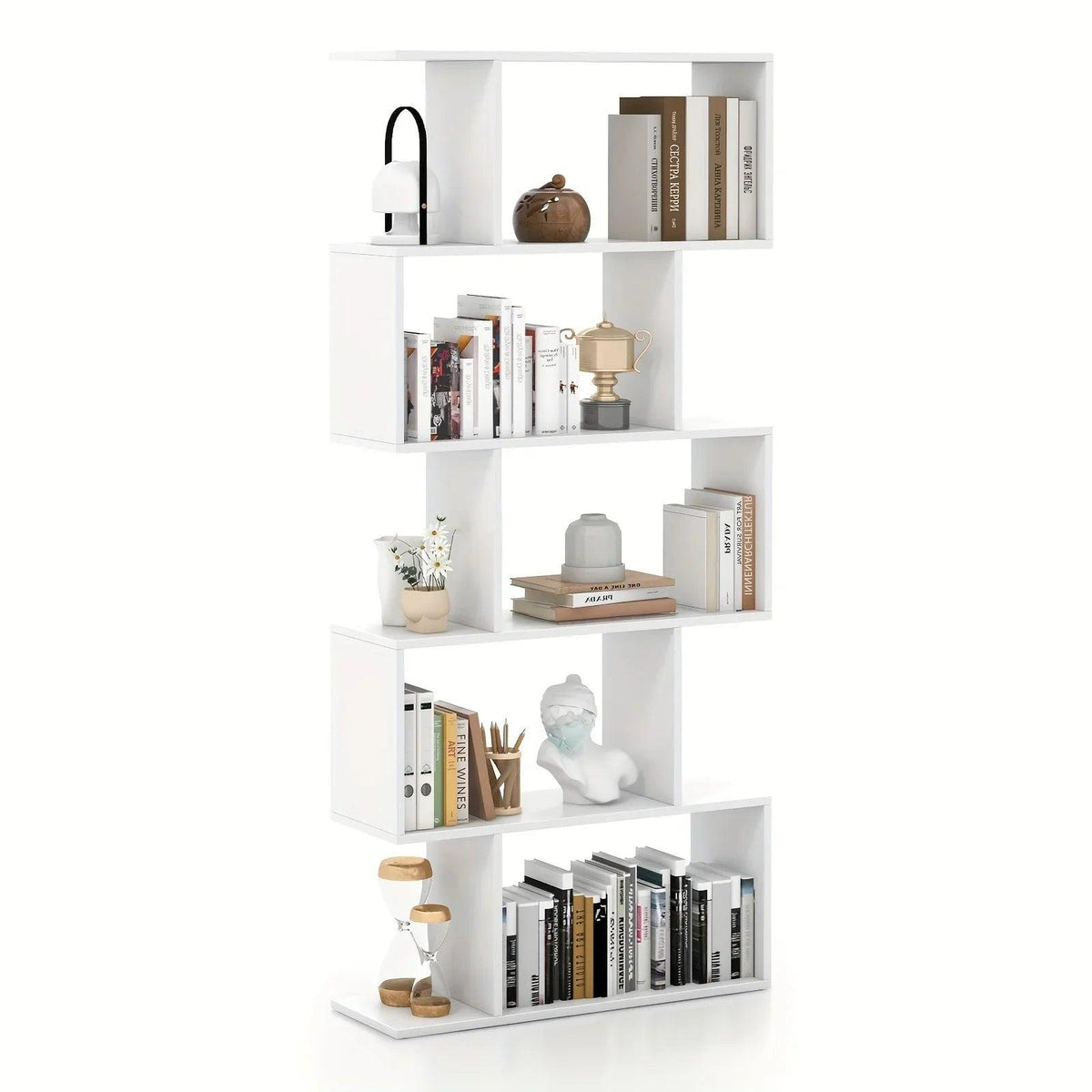 Rustic Wood 5-Tier Geometric Bookcase, 62.5
