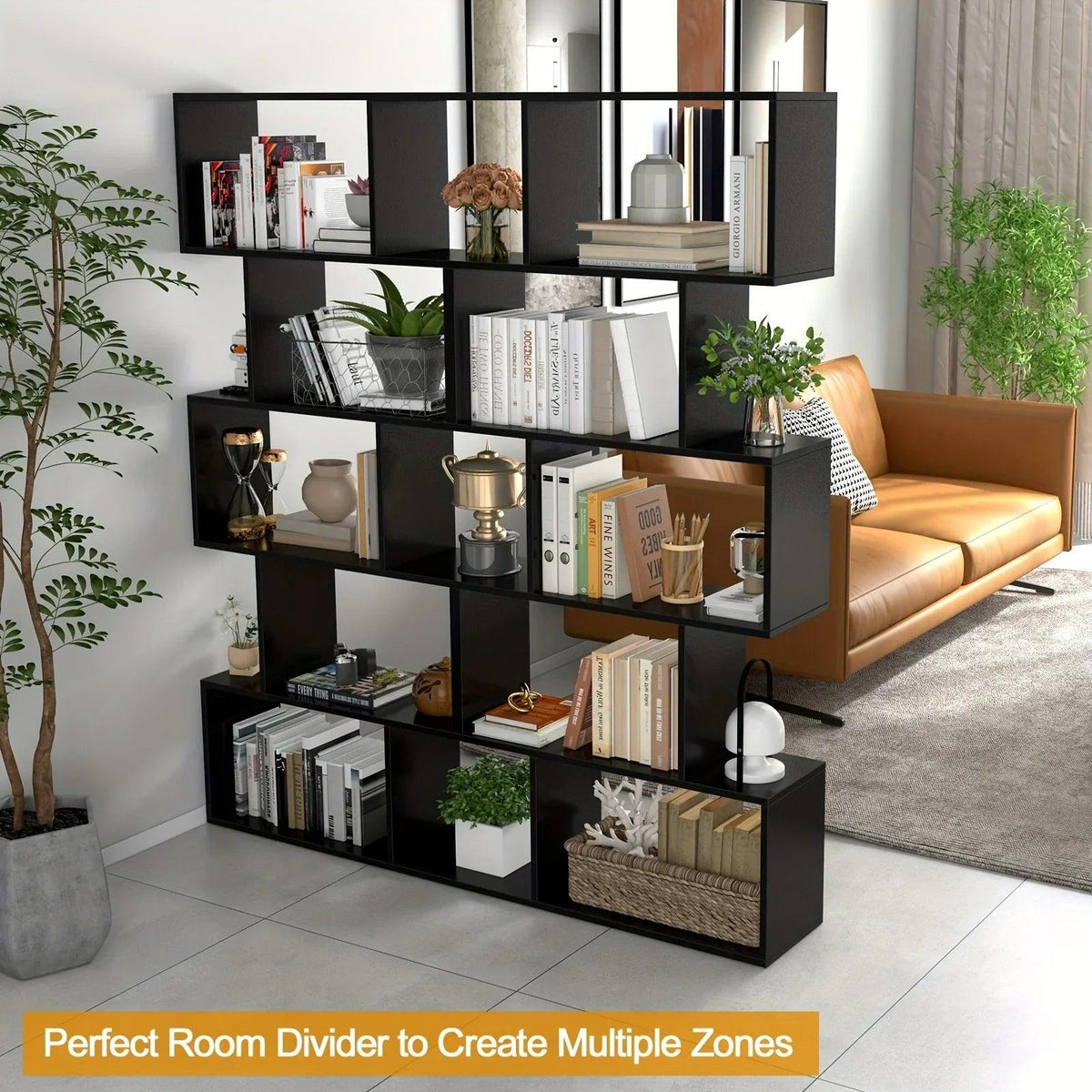 Rustic Wood 5-Tier Geometric Bookcase, 62.5