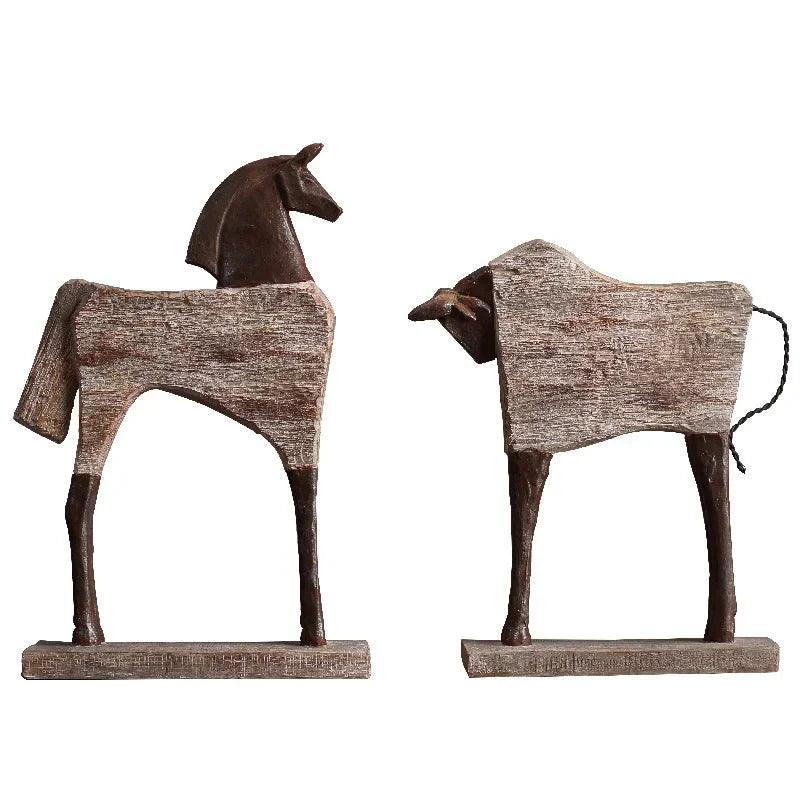 Rustic Wooden Horse Decorative Sculpture