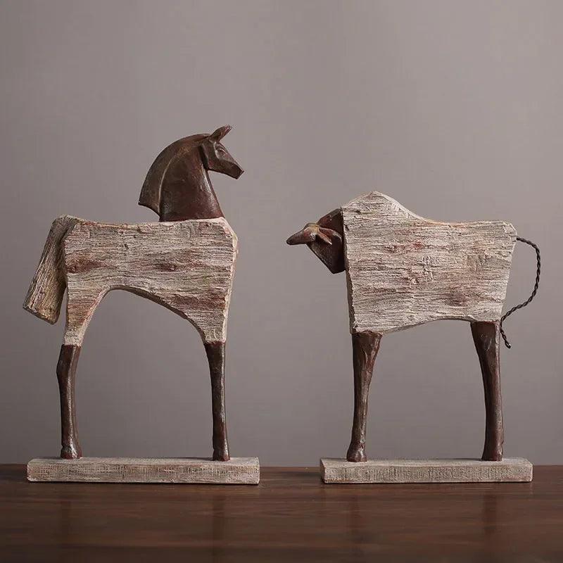 Rustic Wooden Horse Decorative Sculpture