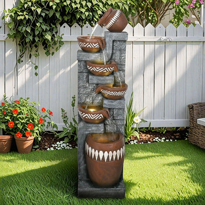 Resin Bohemian 6 Tier Tall Outdoor Water Fountain with LED