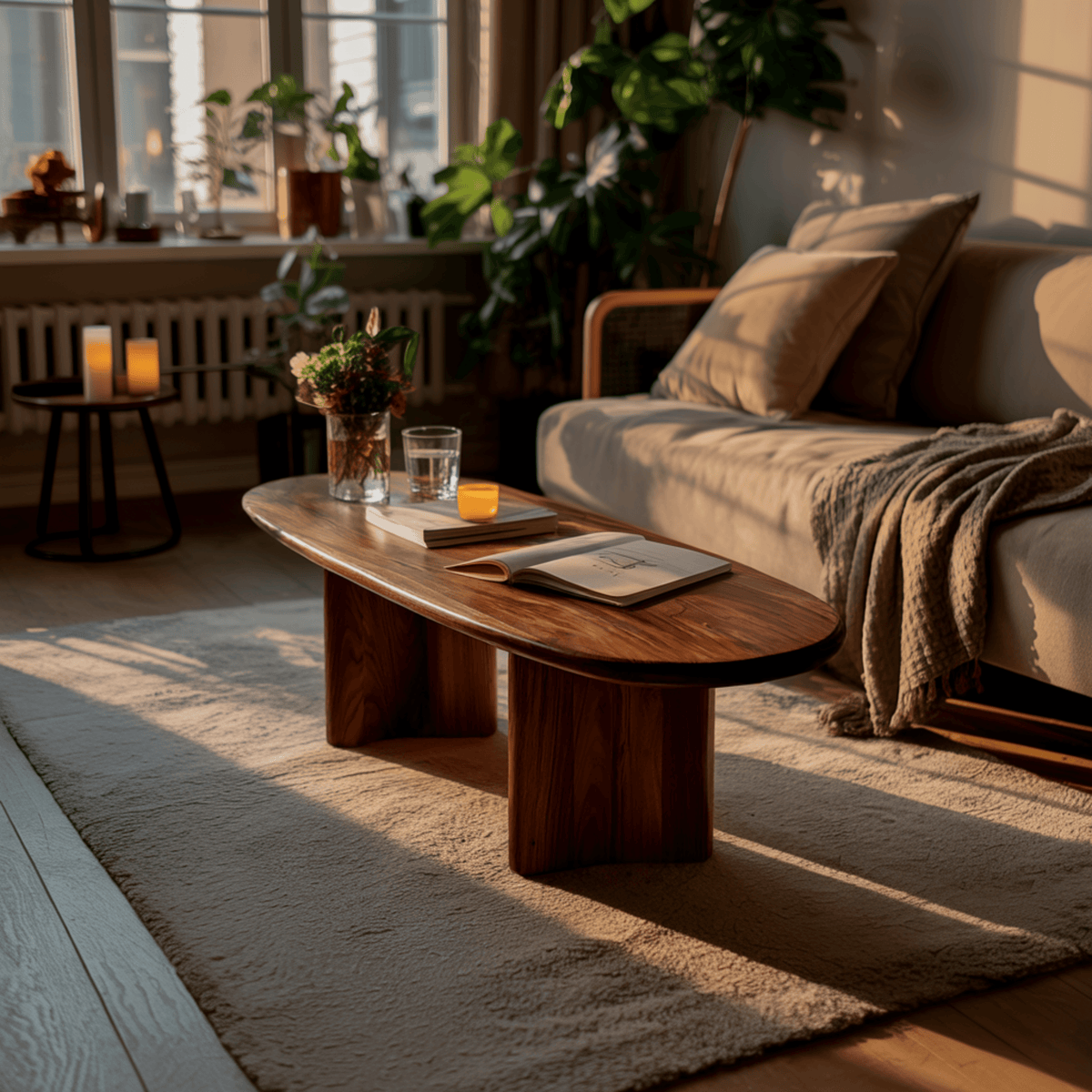 Rustic Solid Wood Oval Coffee Table
