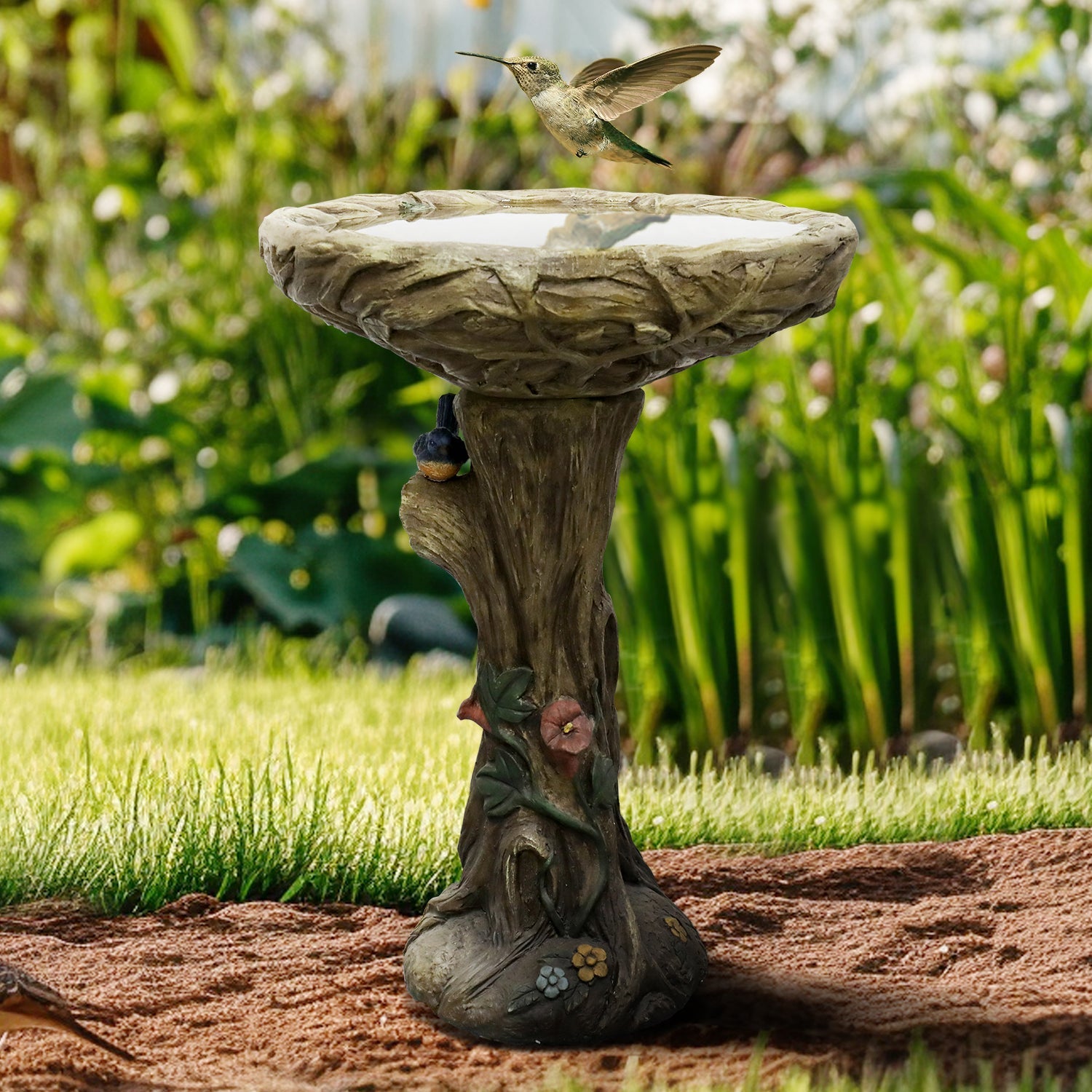 Concrete Bird Bath Rustic Trunk with Vines 24 Inch