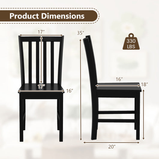 Rustic Dining Chairs Set of 2 Wooden Kitchen Chairs with Slat Tilt Backrest-black