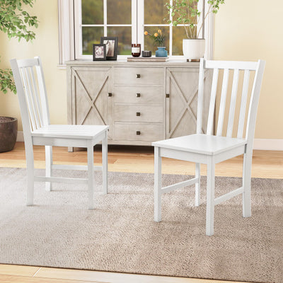 Rustic Dining Chairs Set of 2 Wooden Kitchen Chairs with Slat Tilt Backrest-White