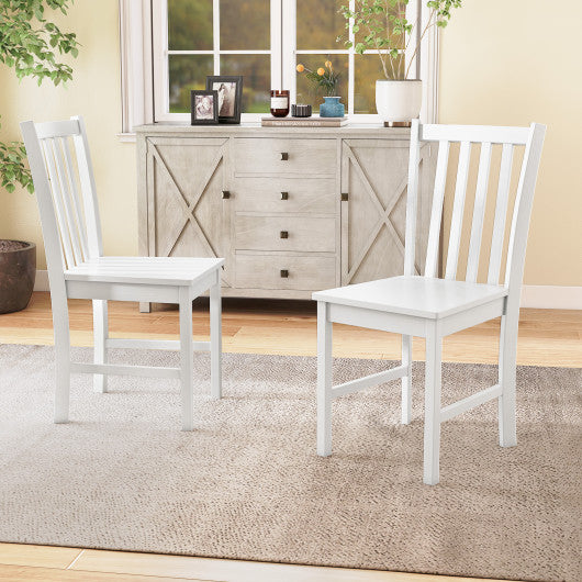 Rustic Dining Chairs Set of 2 Wooden Kitchen Chairs with Slat Tilt Backrest-White