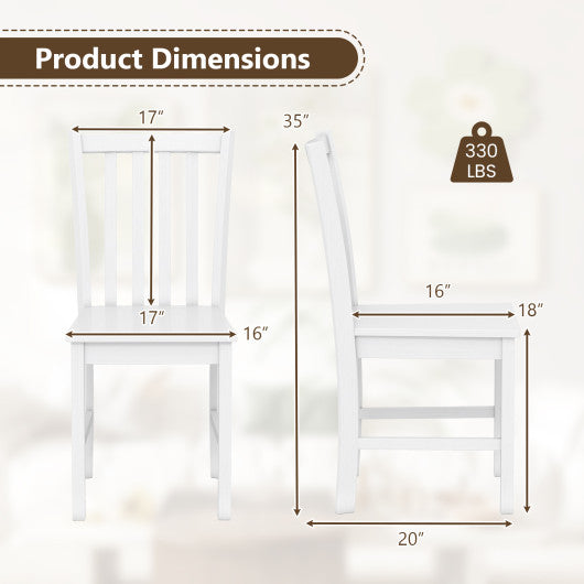 Rustic Dining Chairs Set of 2 Wooden Kitchen Chairs with Slat Tilt Backrest-White