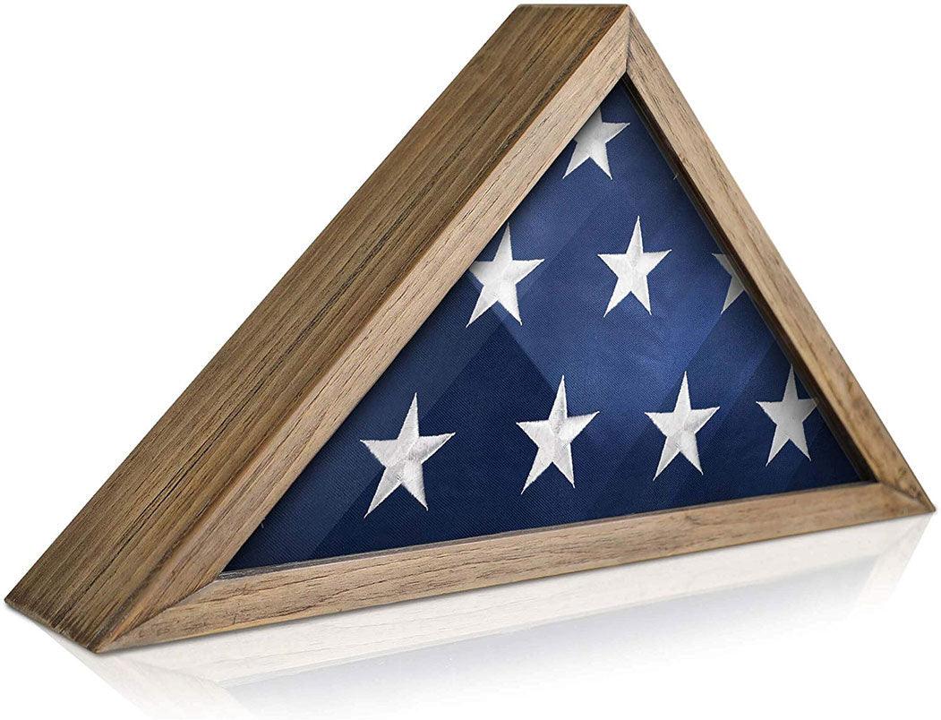 Rustic Flag Case - SOLID WOOD Military Flag Display Case for 9.5 x 5