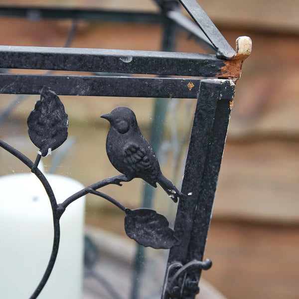 Rustic Lanterns with Birds and Leaf Scrollwork (Set of 2)