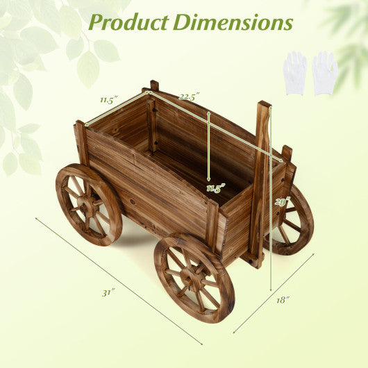 Rustic Rolling Flower Pot Stand with Wheels and Handle-Coffee