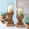 Rustic Wood Candle Holders with Glass Chimney (Set of 2)