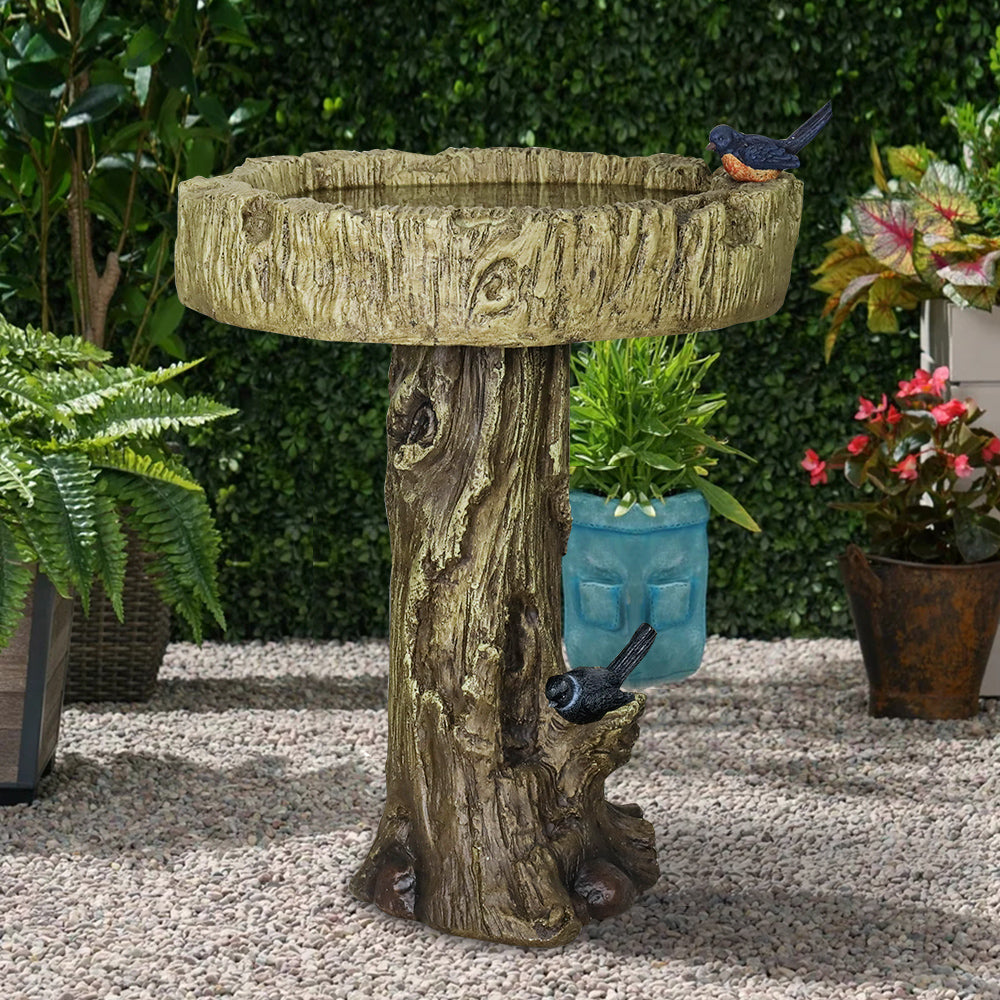 Concrete Tree Trunk Bird Bath Deep Bark 24 Inch