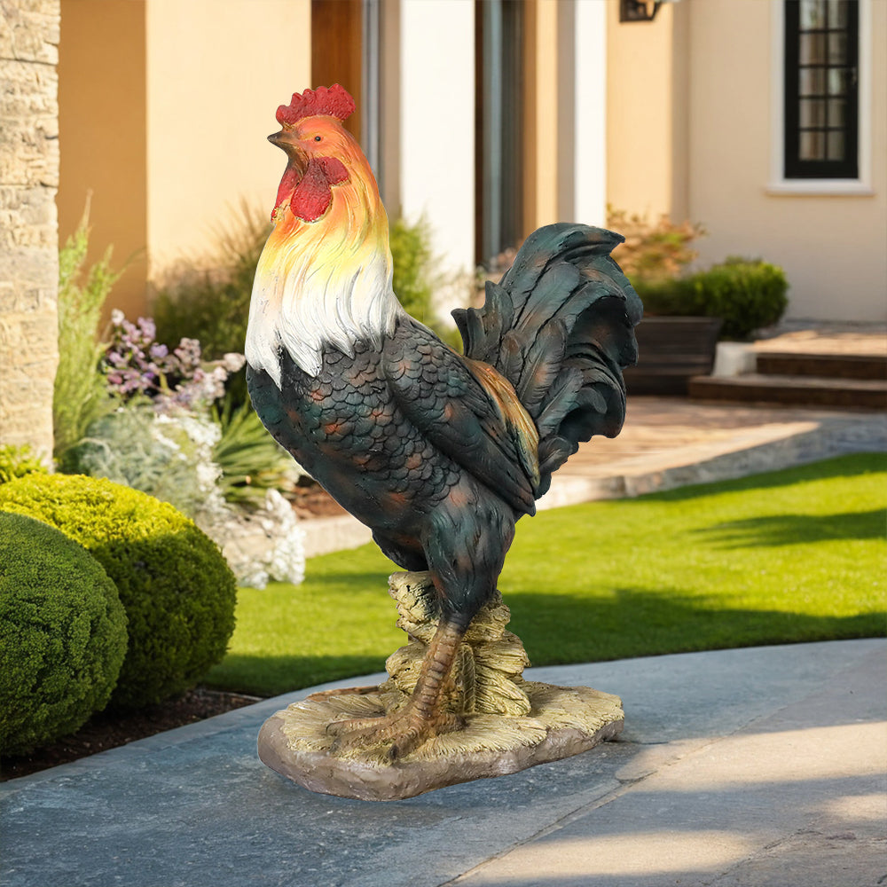 Concrete Rooster Statue Hand Painted Farmhouse 22 In