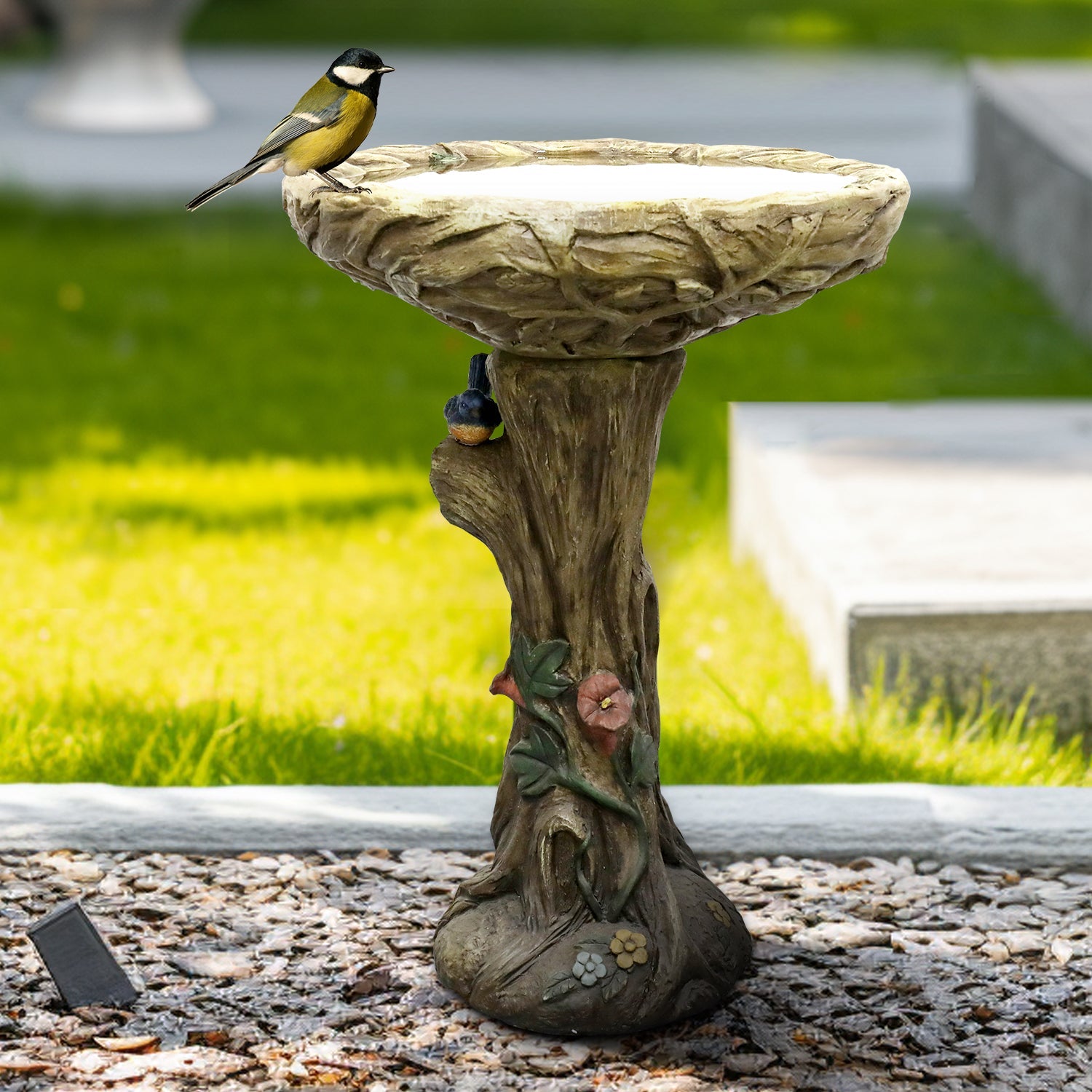Concrete Bird Bath Rustic Trunk with Vines 24 Inch