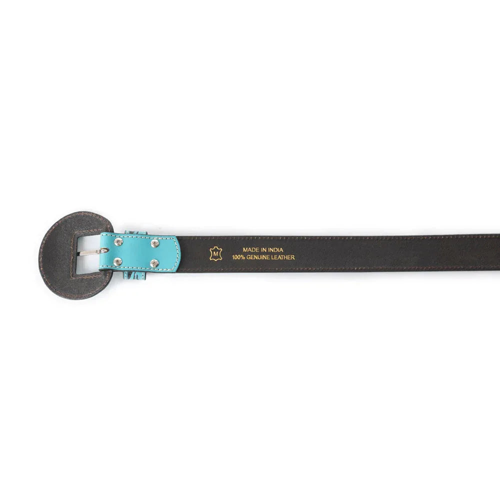 Myra Talon High Azure Tooled Leather Belt for Women - Statement Rodeo Buckle with Western Embossed Floral Design
