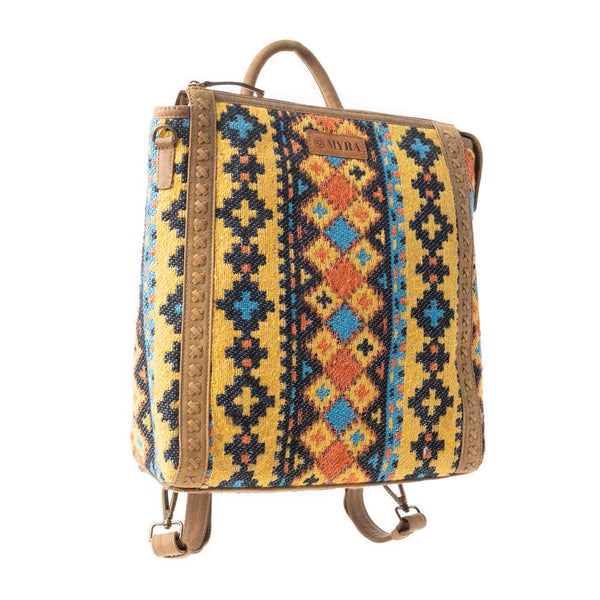 Navajo Loom Rug Leather Backpack in Desert Amber