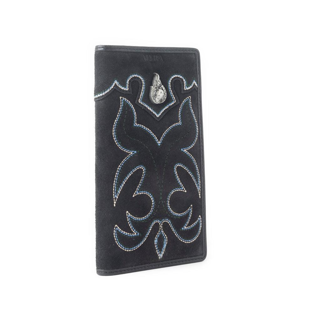 Ravenhide Embroidered Leather Wallet in Coal Black