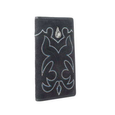 Ravenhide Embroidered Leather Wallet in Coal Black
