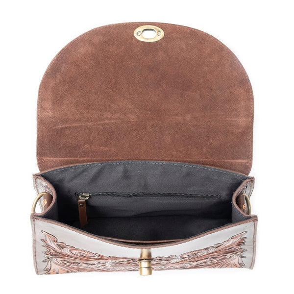 Savannah Scroll Handtooled Leather Bag in Dark Brown