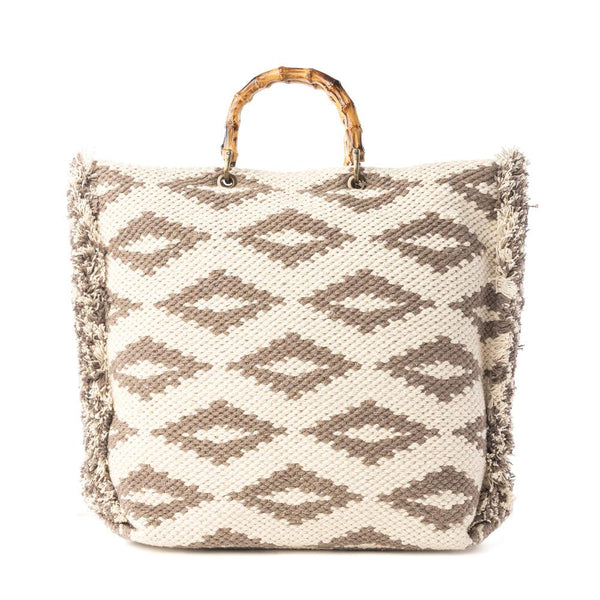 Myra Harvest Dune Hand Embroidered Tote Bag in Misty Taupe