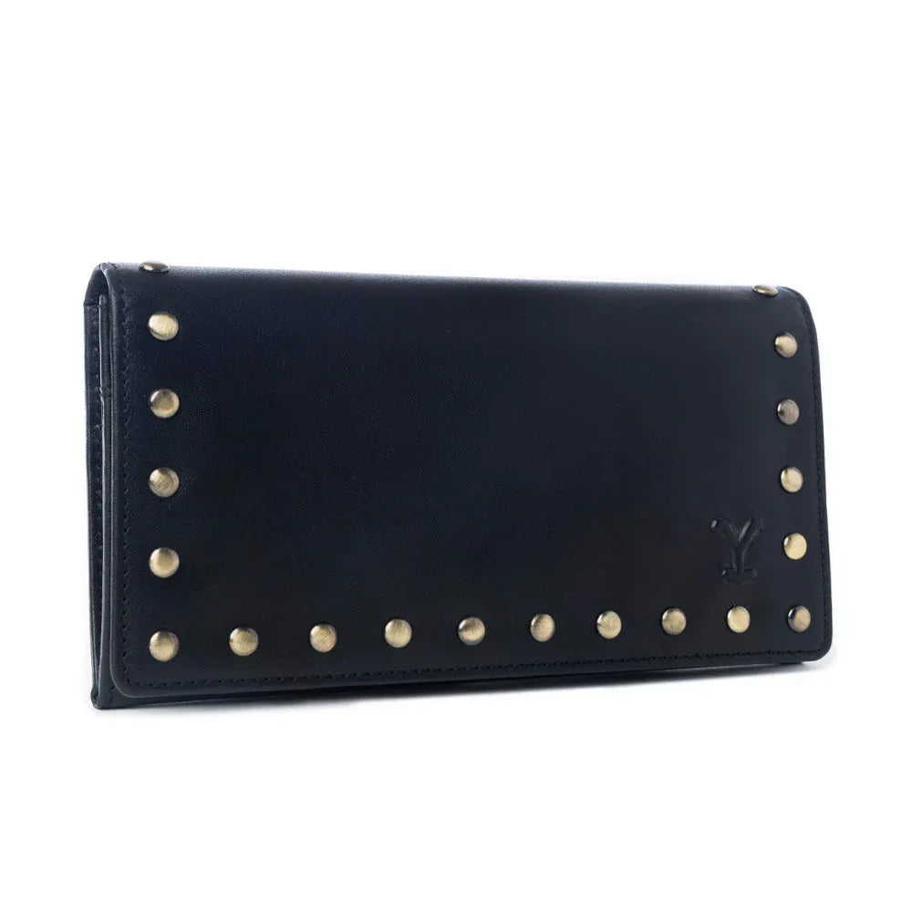 Yellowstone Caldera Leather Wallet with Rivets in Ash