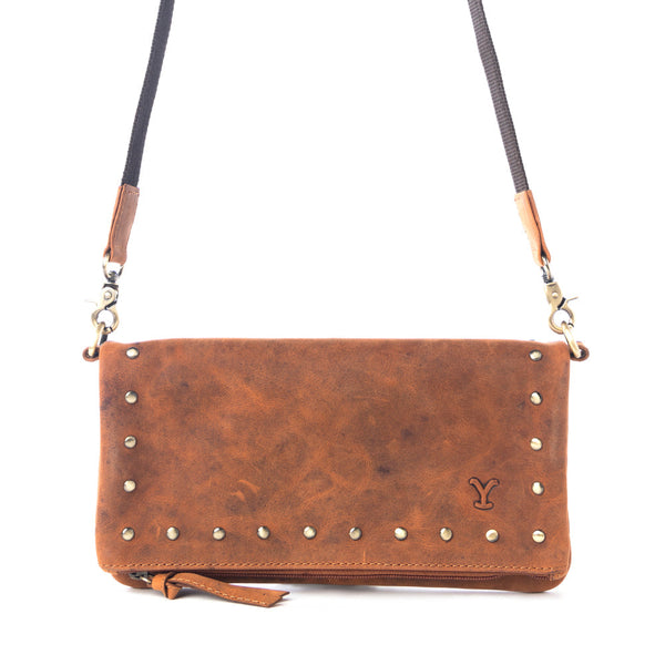 Yellowstone Palisade Clutch Bag with Rivets in Amber
