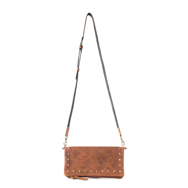 Yellowstone Palisade Clutch Bag with Rivets in Amber