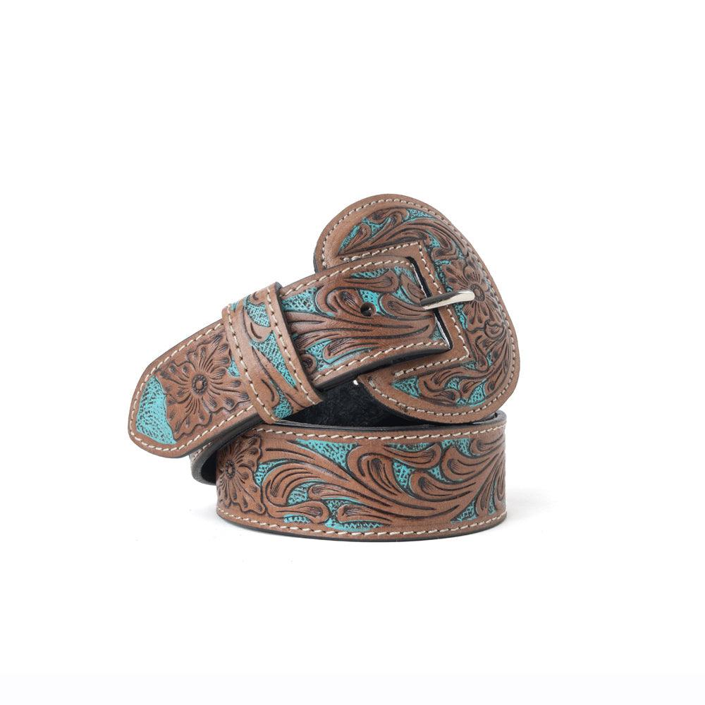 Western Wreath Leather Belt in Bronco Sky