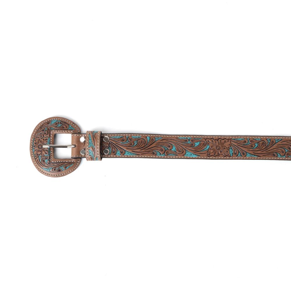 Western Wreath Leather Belt in Bronco Sky