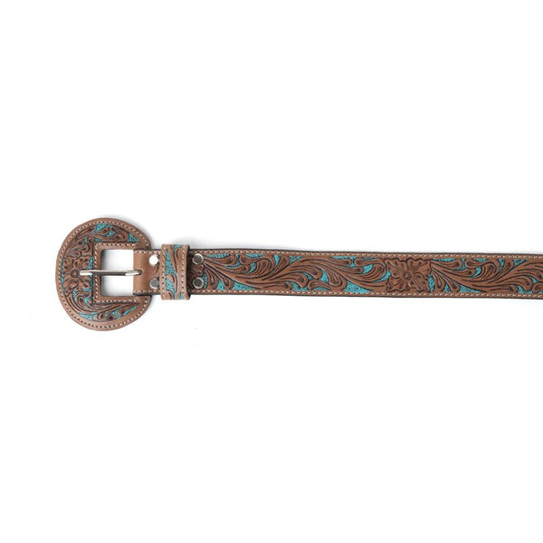 Western Wreath Leather Belt in Bronco Sky