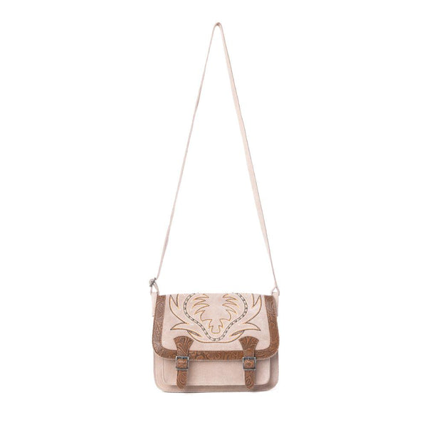 Myra Amberwood Suede Leather Boot Embroidered Leather Bag in Amber