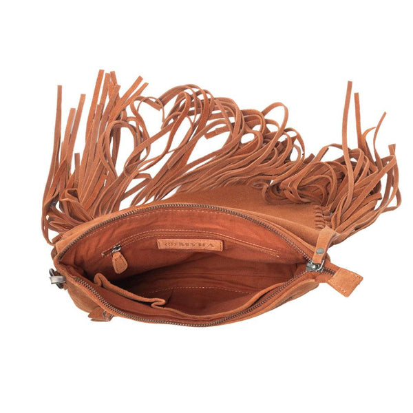 Myra Lucky Charm Leather Bag for Women in Brown with fringe and horseshoe detail