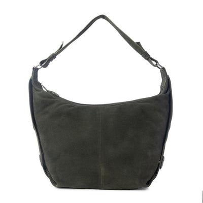 Myra Hunter’s Grove Suede Leather Shoulder Bag in Ranch Olive