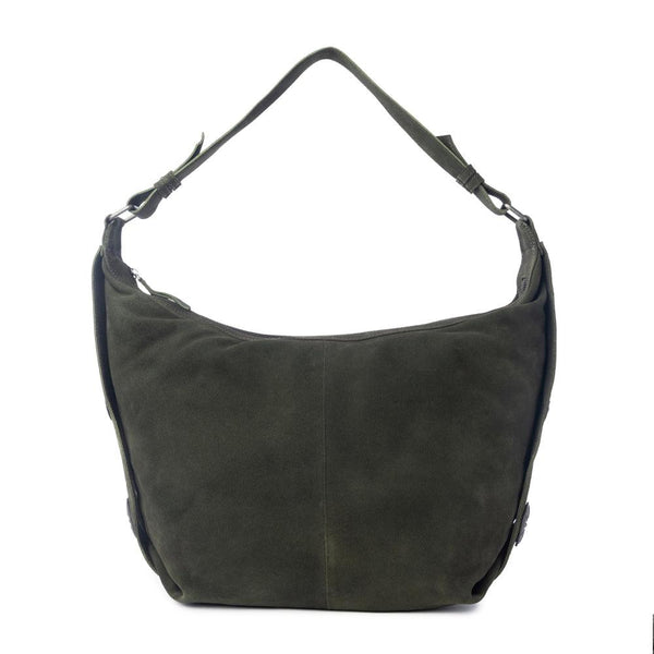 Myra Hunter’s Grove Suede Leather Shoulder Bag in Ranch Olive