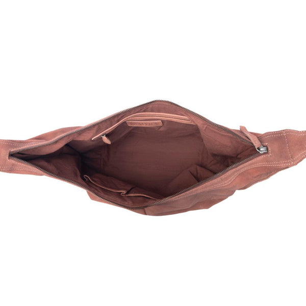 Myra Paradise Valley Suede Leather Shoulder Bag in Auburn Brown