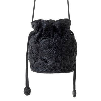 Myra Honey Vine Western Bucket Bag for Women in Black with embroidered detail