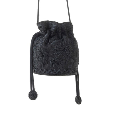 Myra Honey Vine Western Bucket Bag for Women in Black with embroidered detail