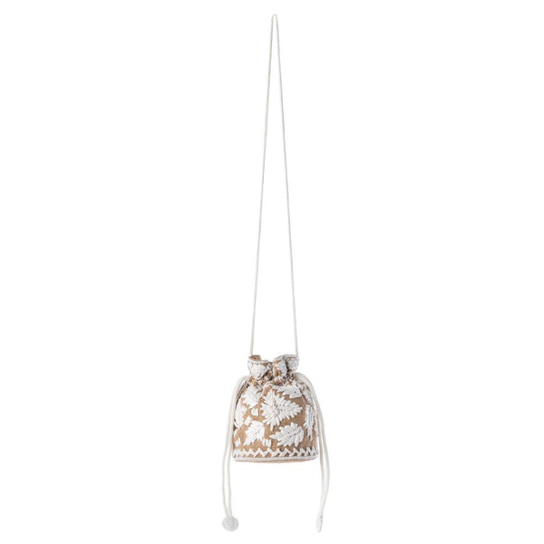 Myra Honey Vine Western Bucket Bag for Women in Jute with embroidered detail