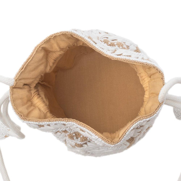 Myra Honey Vine Western Bucket Bag for Women in Jute with embroidered detail
