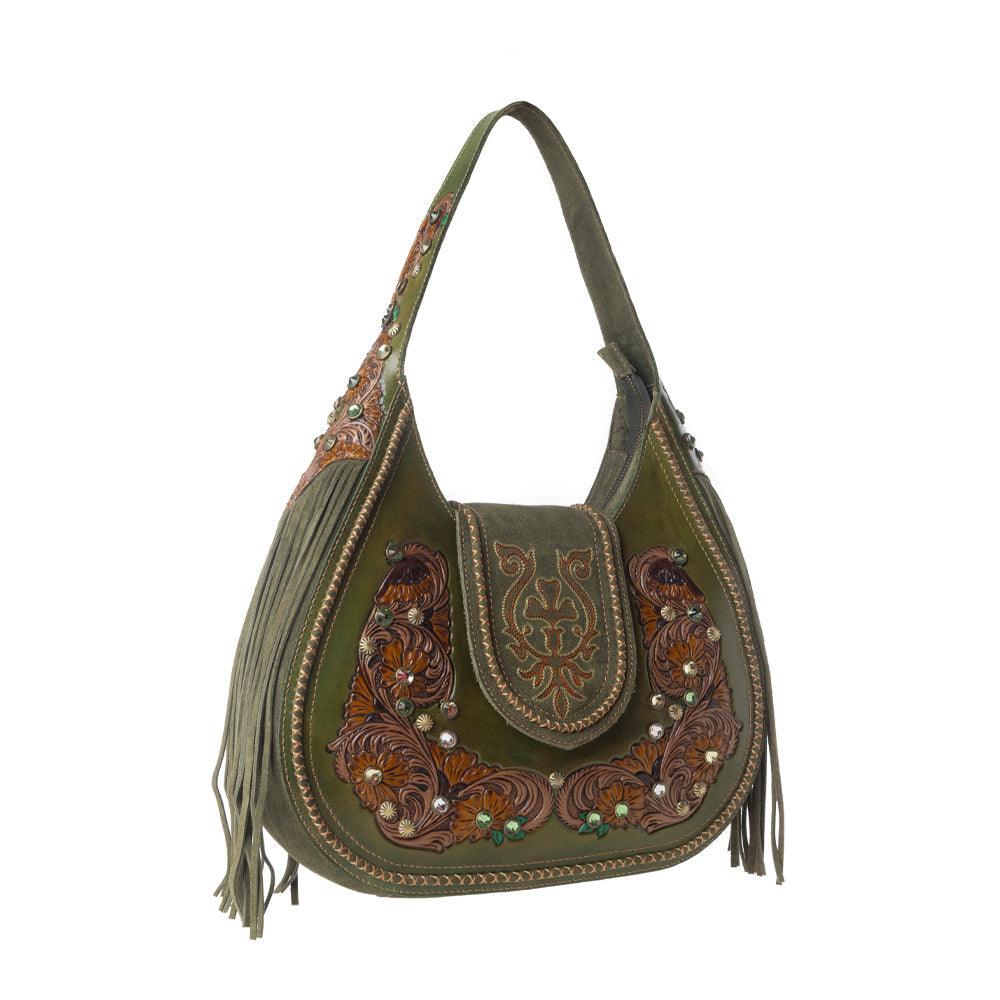 Myra Sierra Grove Handtooled Leather Bag in Western Fern